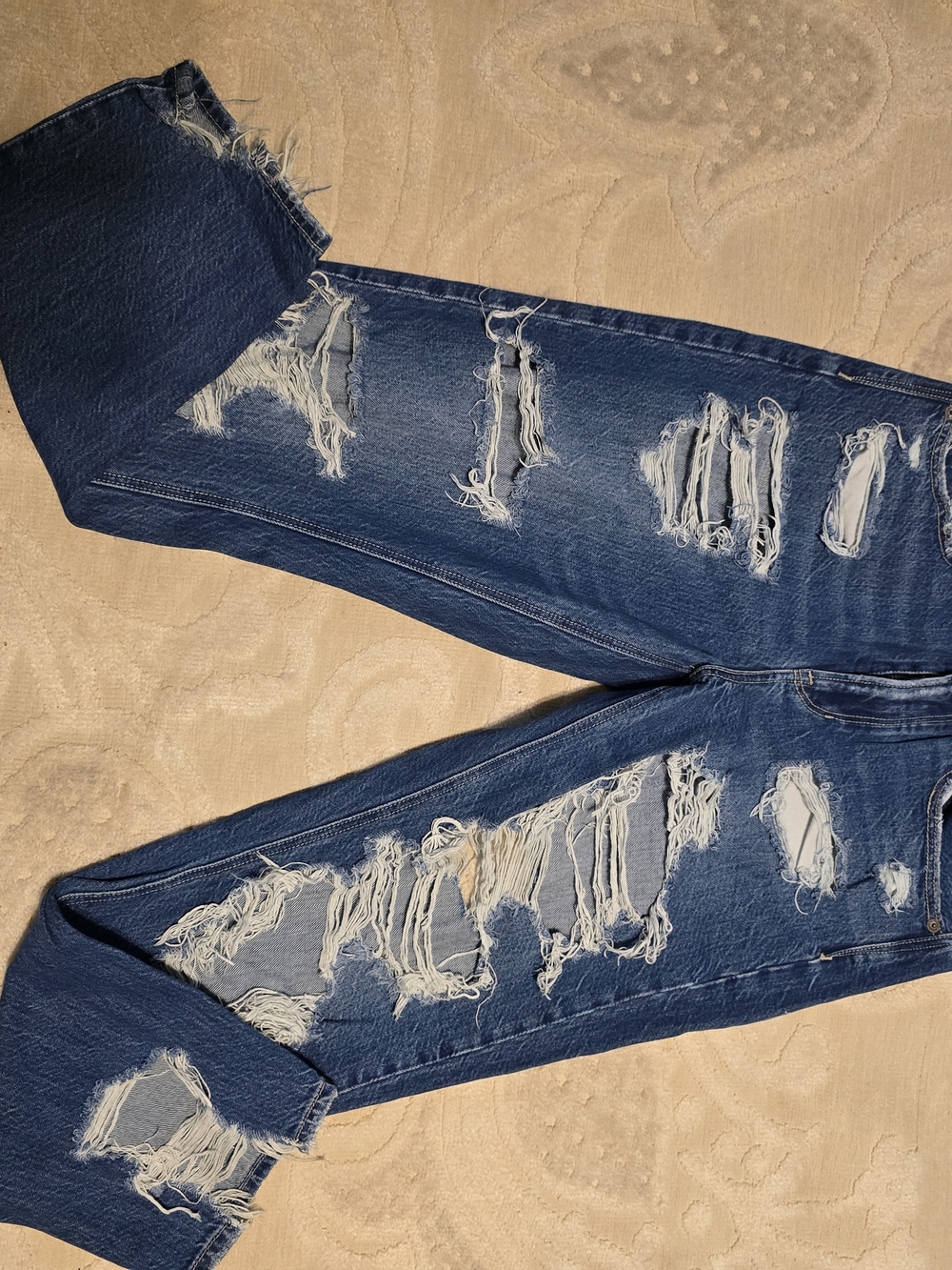 American Eagle Outfitters Distressed Dark Blue Straight Leg Jeans